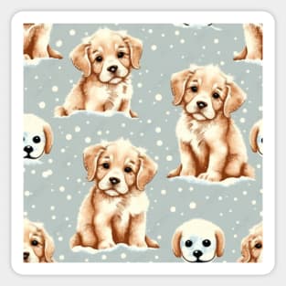 Pups on snow - seamless pattern Sticker